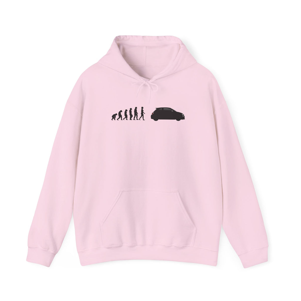 Abarth 595 hoodie by From Stone To Steel, Light Pink: ape to human to Abarth 595 car evolution print
