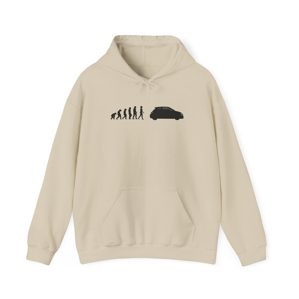 Abarth 595 hoodie by From Stone To Steel, Sand: ape to human to Abarth 595 car evolution print