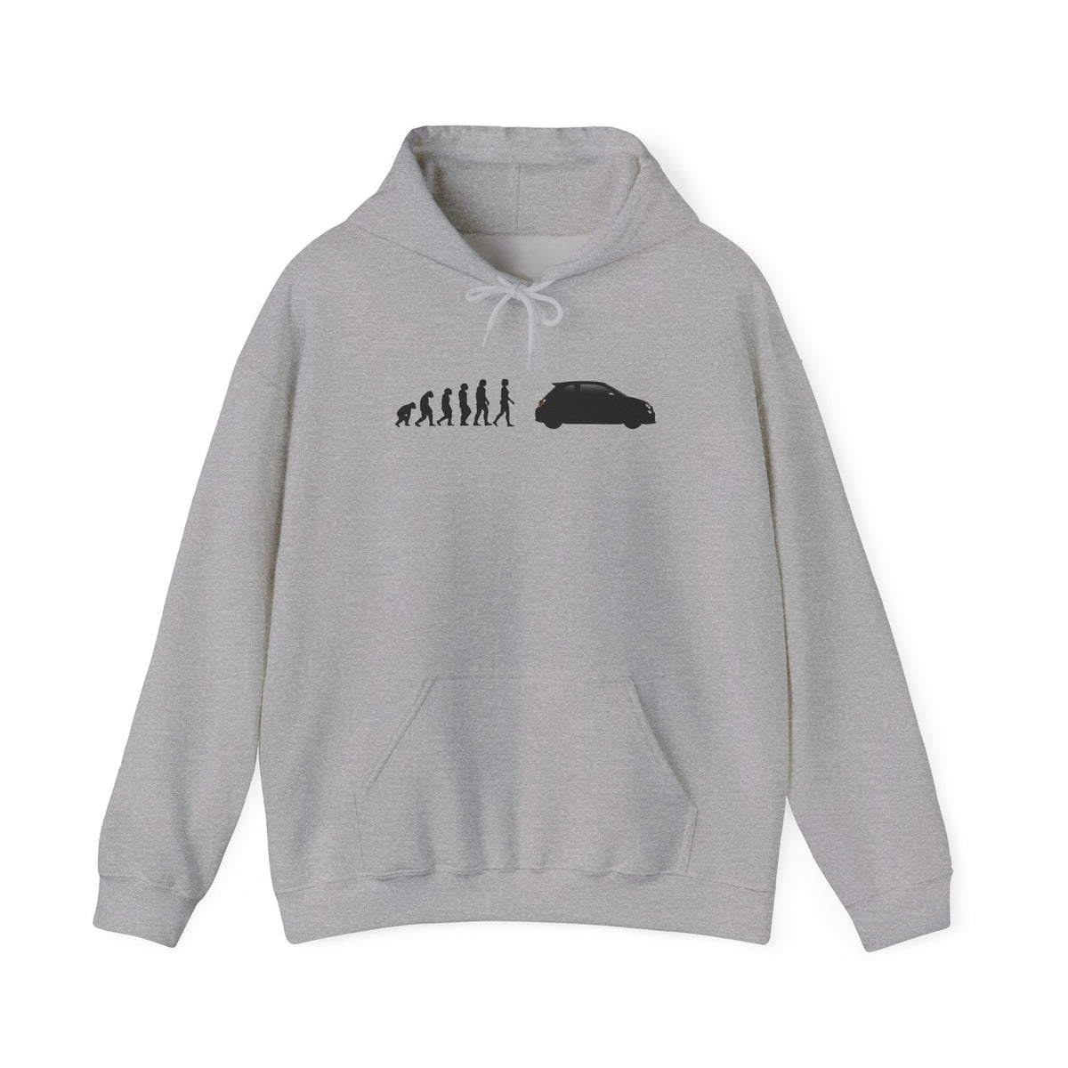 Abarth 595 hoodie by From Stone To Steel, Sport Grey: ape to human to Abarth 595 car evolution print