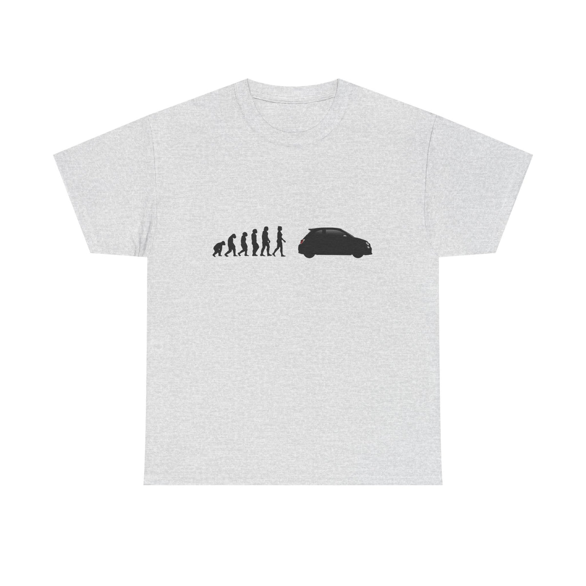 Abarth 595 t-shirt by From Stone To Steel, Ash: ape to human to Abarth 595 car evolution print