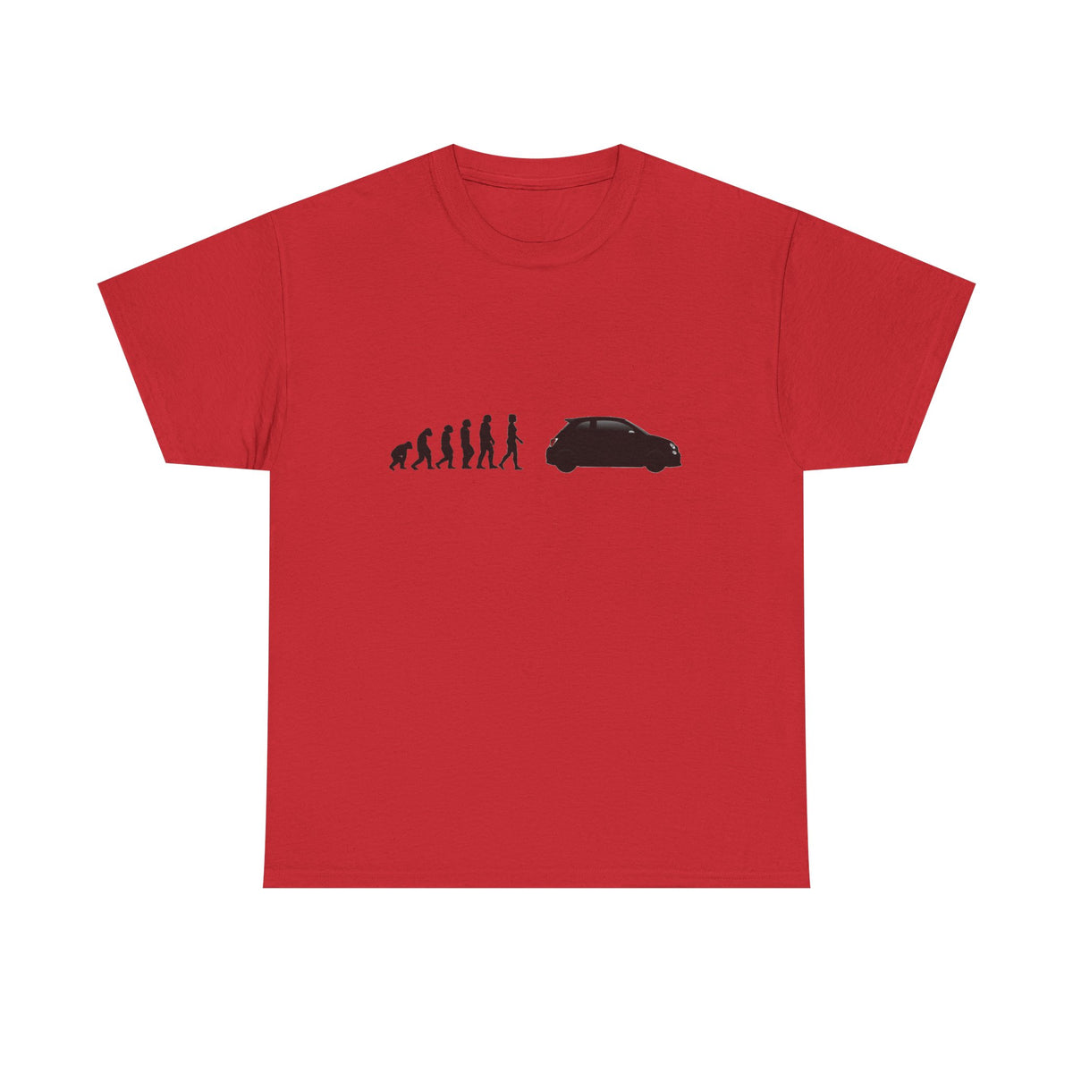 Abarth 595 t-shirt by From Stone To Steel, Red: ape to human to Abarth 595 car evolution print