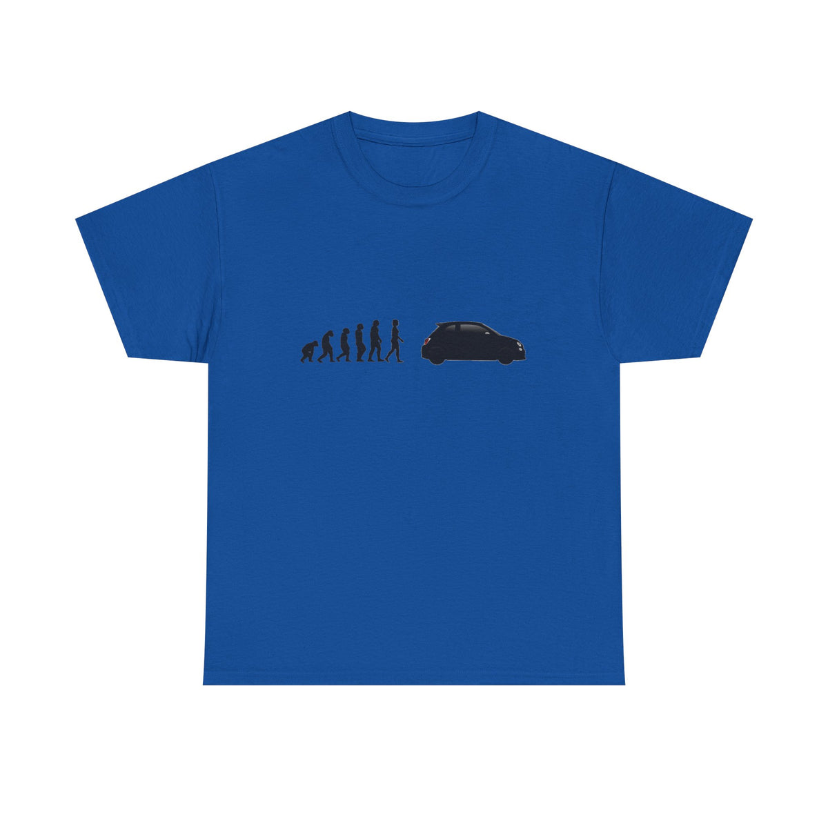 Abarth 595 t-shirt by From Stone To Steel, Royal: ape to human to Abarth 595 car evolution print