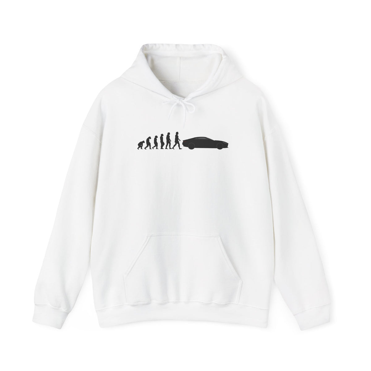 Aston Martin Vanquish hoodie by From Stone To Steel, White: ape to human to Aston Martin Vanquish car evolution print