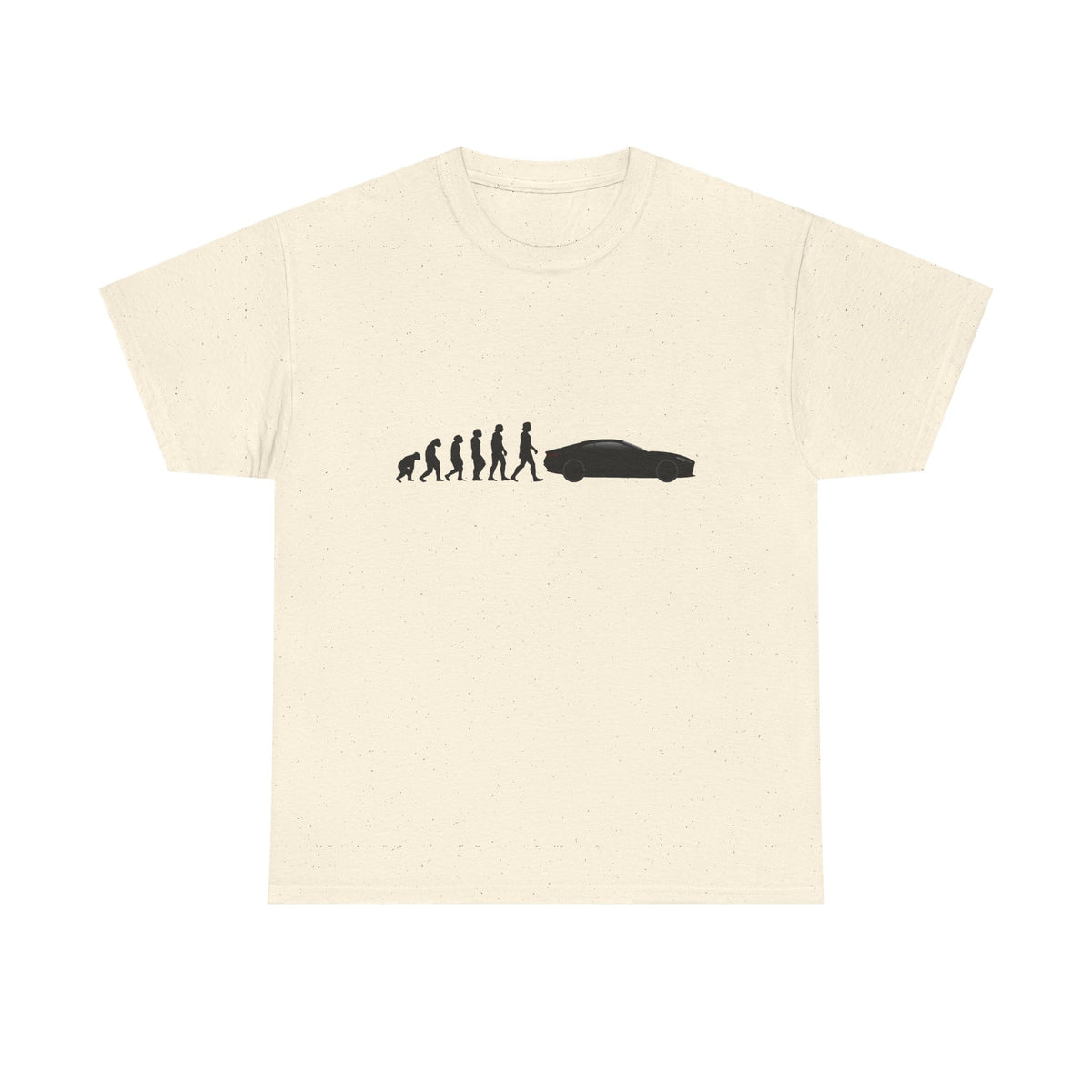 Aston Martin Vanquish t-shirt by From Stone To Steel, Natural: ape to human to Aston Martin Vanquish car evolution print