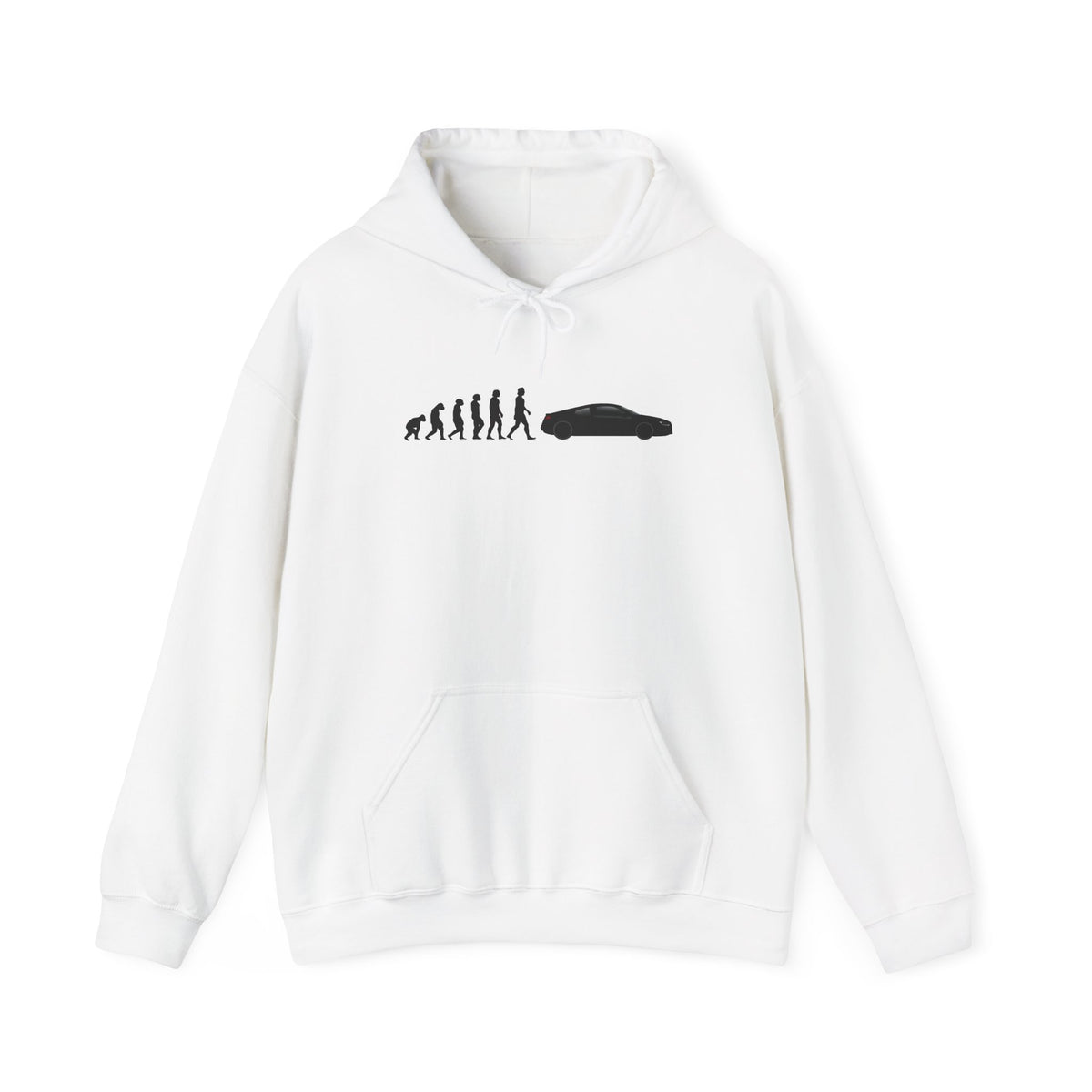 Audi R8 (Gen 1) hoodie by From Stone To Steel, White: ape to human to Audi R8 (Gen 1) car evolution print