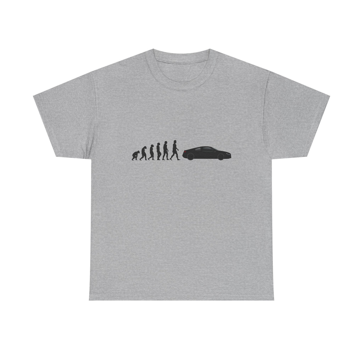 Audi R8 Gen 1 t-shirt by From Stone To Steel, Sport Grey: ape to human to Audi R8 Gen 1 car evolution print