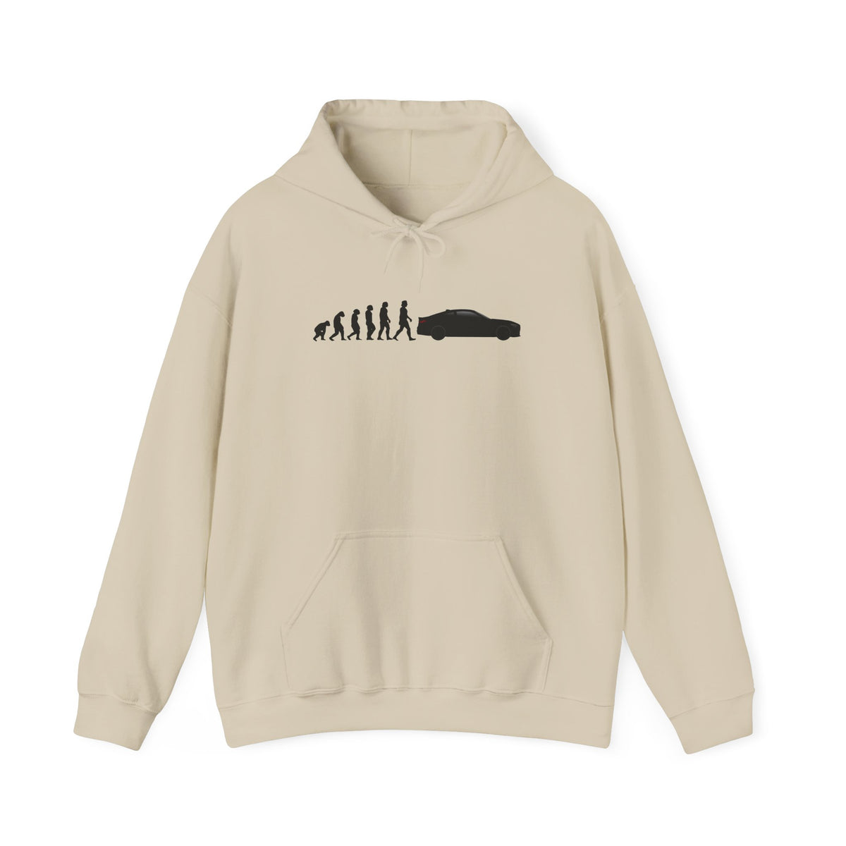 BMW M4 hoodie by From Stone To Steel, Sand: ape to human to BMW M4 car evolution print