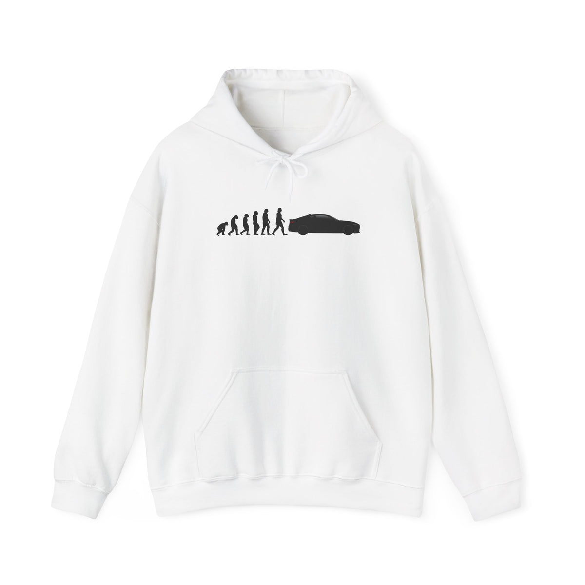 BMW M4 hoodie by From Stone To Steel, White: ape to human to BMW M4 car evolution print