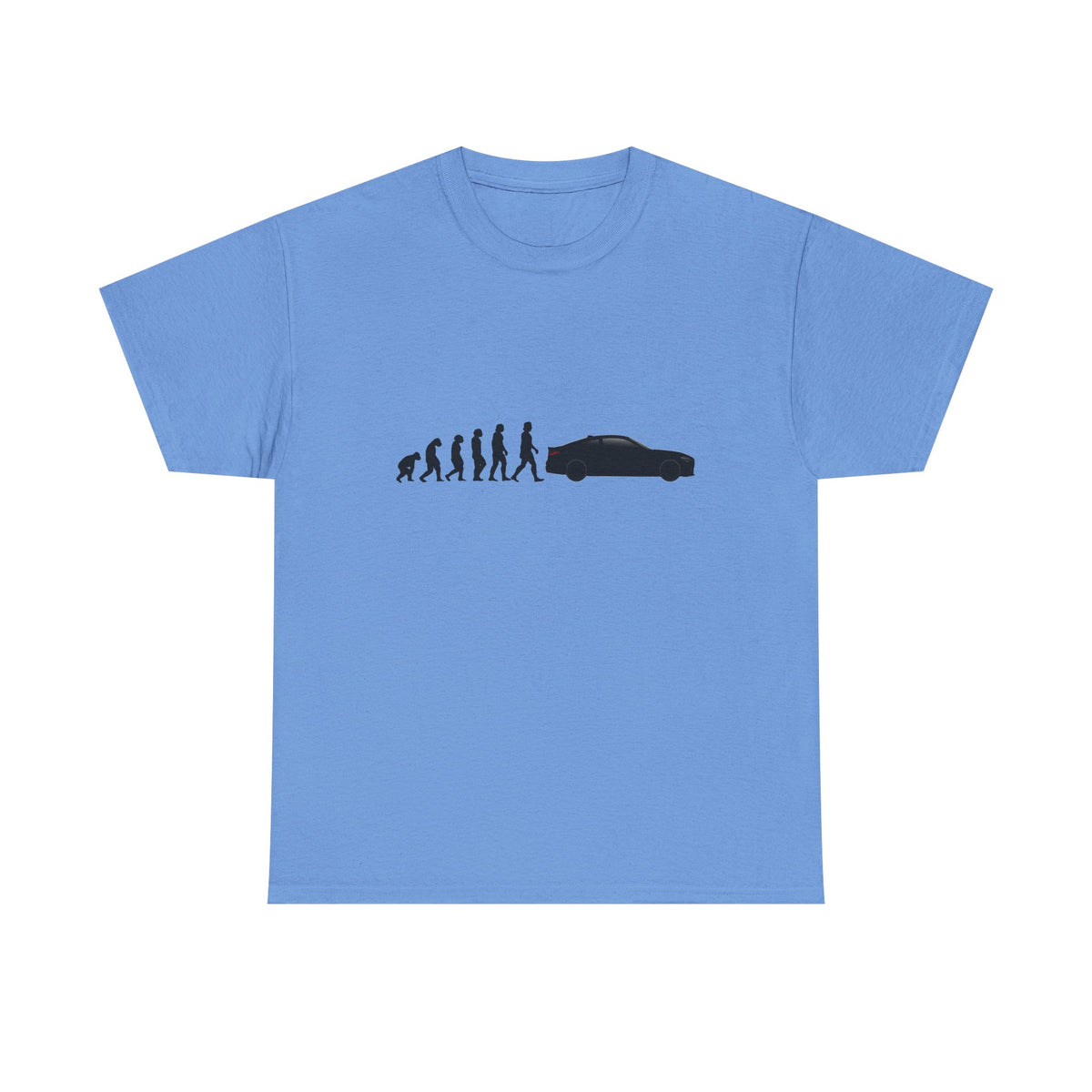 BMW M4 t-shirt by From Stone To Steel, Carolina Blue: ape to human to BMW M4 car evolution print