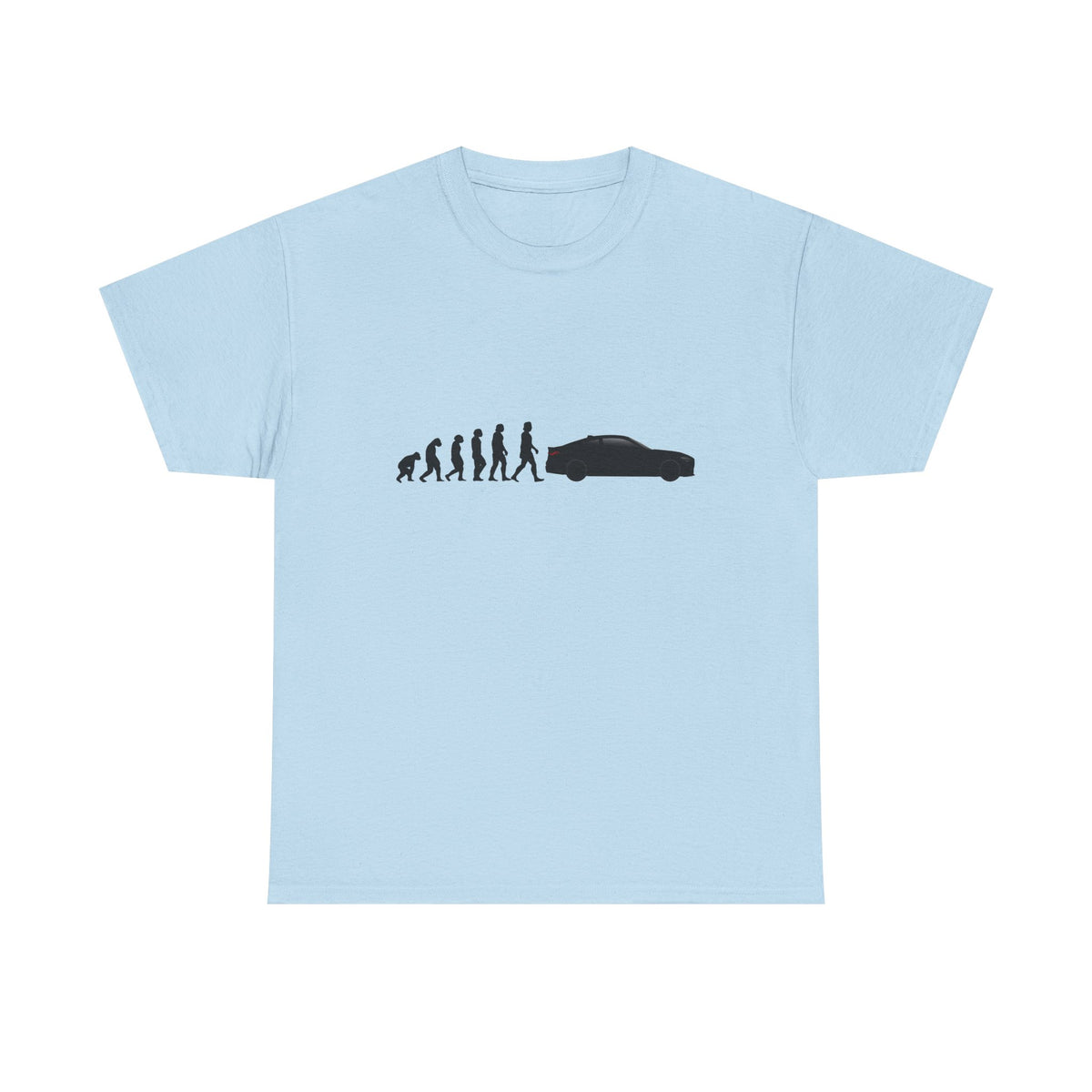 BMW M4 t-shirt by From Stone To Steel, Light Blue: ape to human to BMW M4 car evolution print
