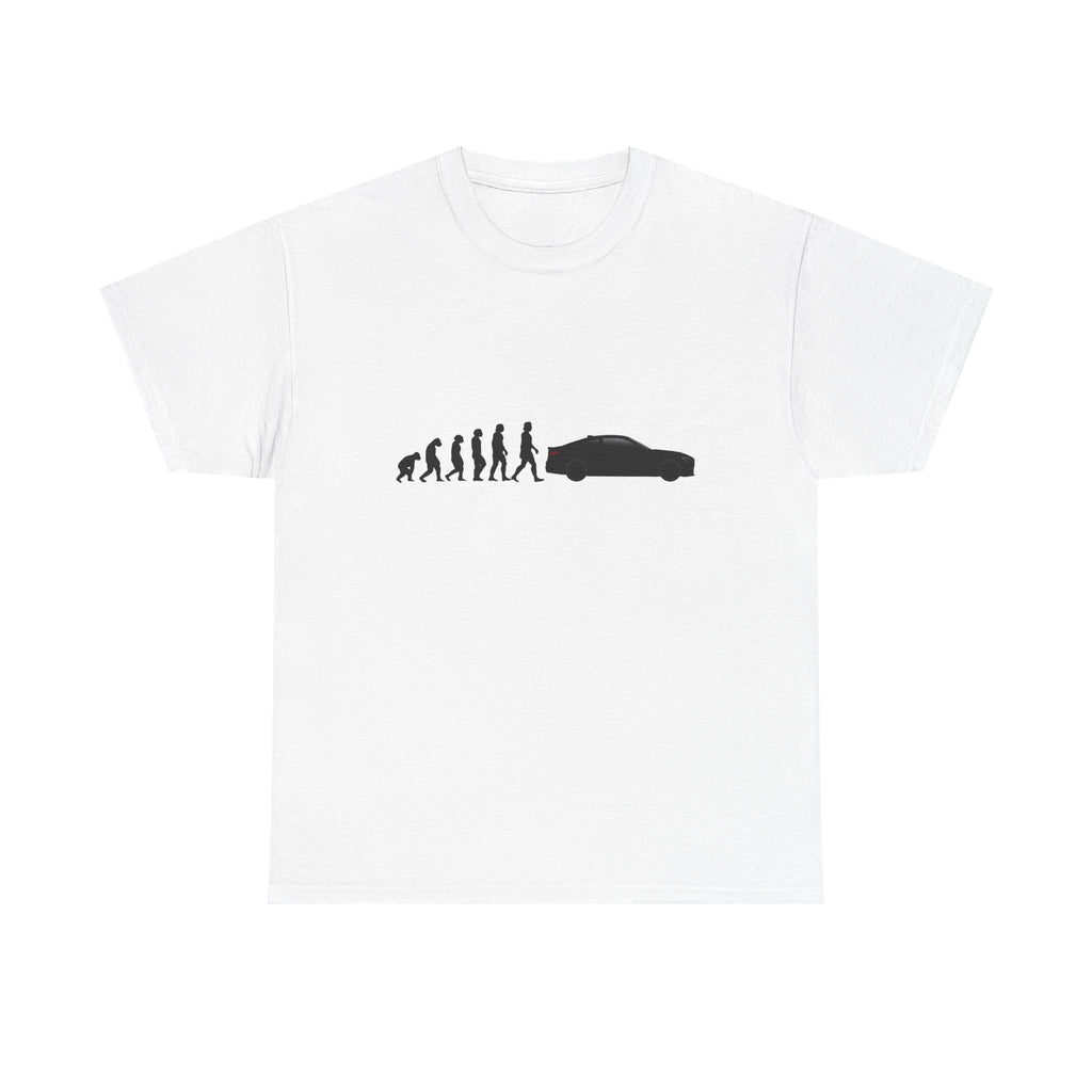 BMW M4 t-shirt by From Stone To Steel, White: ape to human to BMW M4 car evolution print