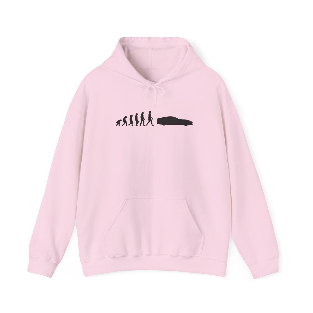 Ferrari 812 Superfast hoodie by From Stone To Steel, Light Pink: ape to human to Ferrari 812 Superfast car evolution print