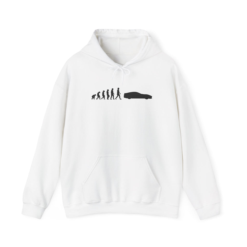 Ferrari 812 Superfast hoodie by From Stone To Steel, White: ape to human to Ferrari 812 Superfast car evolution print