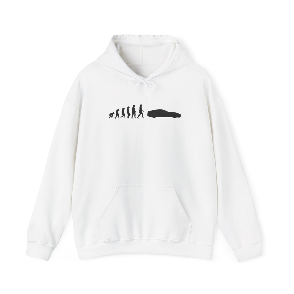 Ferrari 812 Superfast hoodie by From Stone To Steel, White: ape to human to Ferrari 812 Superfast car evolution print
