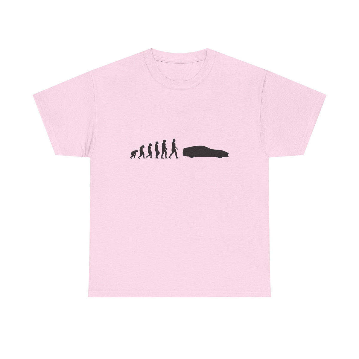 Ferrari 812 Superfast t-shirt by From Stone To Steel, Light Pink: ape to human to Ferrari 812 Superfast car evolution print