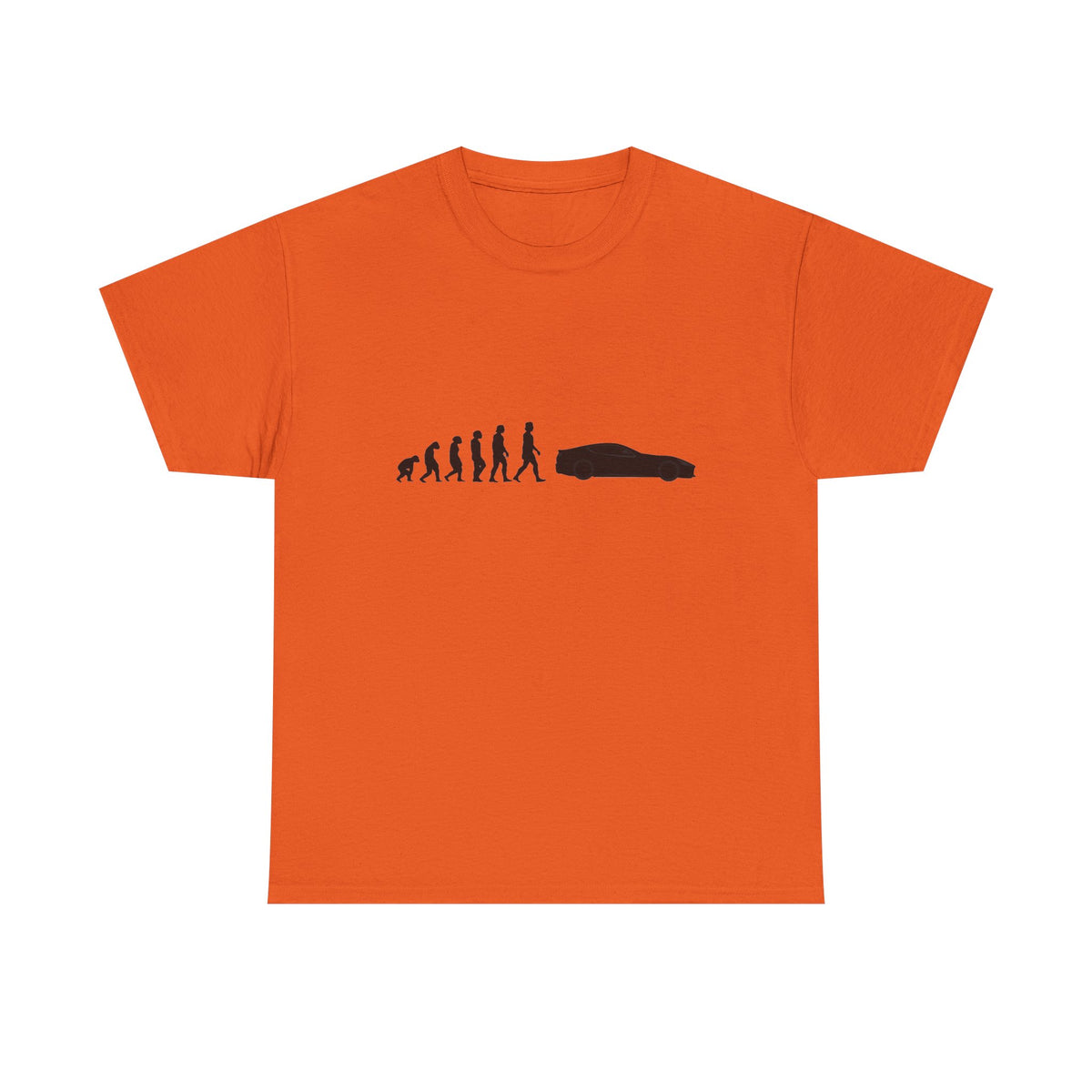 Ferrari 812 Superfast t-shirt by From Stone To Steel, Orange: ape to human to Ferrari 812 Superfast car evolution print
