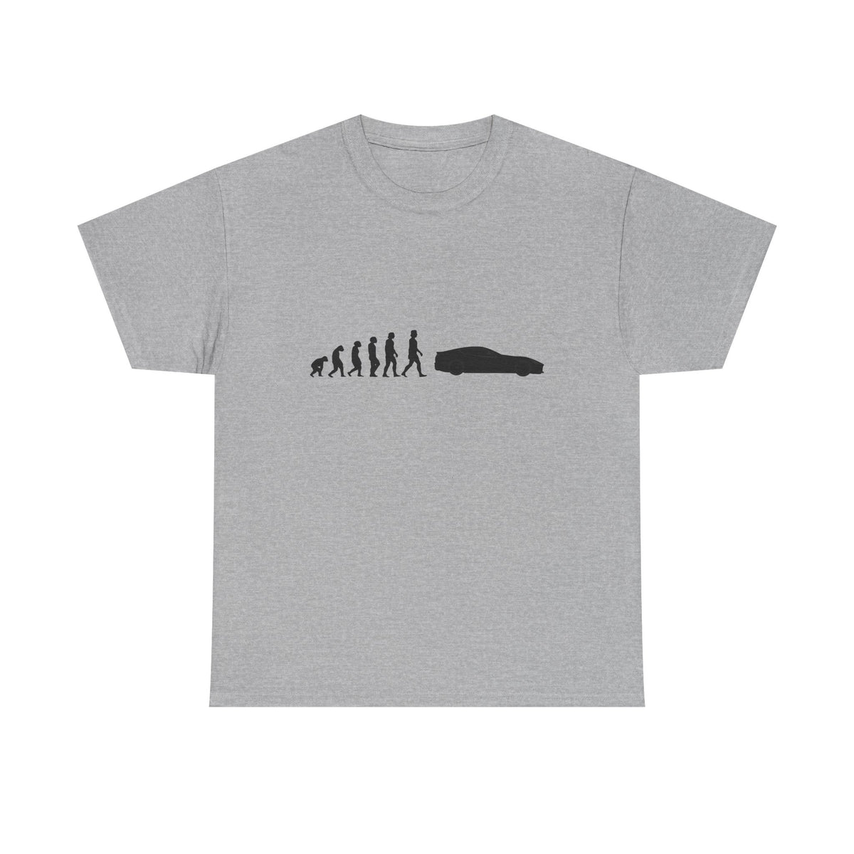 Ferrari 812 Superfast t-shirt by From Stone To Steel, Sport Grey: ape to human to Ferrari 812 Superfast car evolution print