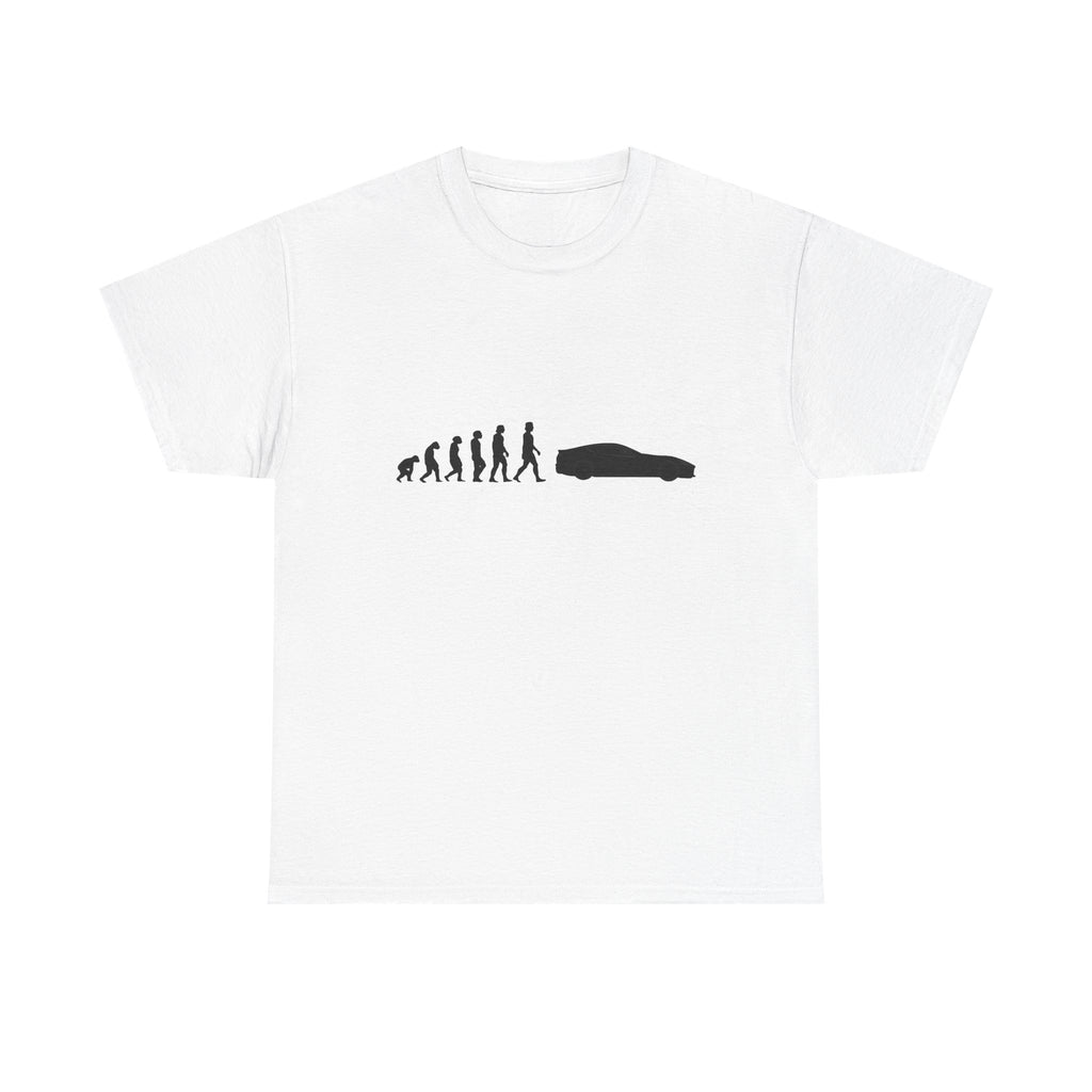 Ferrari 812 Superfast t-shirt by From Stone To Steel, White: ape to human to Ferrari 812 Superfast car evolution print