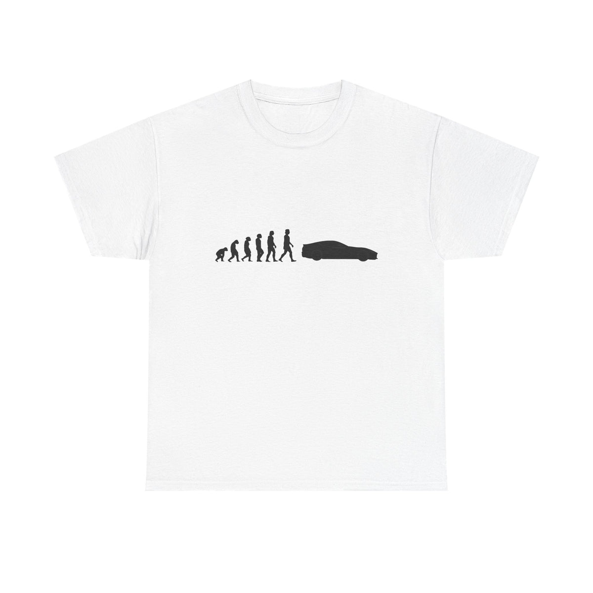 Ferrari 812 Superfast t-shirt by From Stone To Steel, White: ape to human to Ferrari 812 Superfast car evolution print