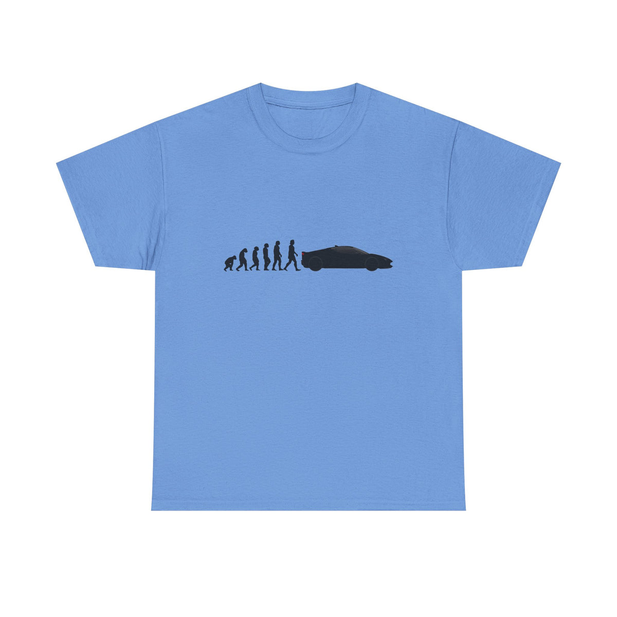 Ferrari SF90 Stradale t-shirt by From Stone To Steel, Carolina Blue: ape to human to Ferrari SF90 Stradale car evolution print