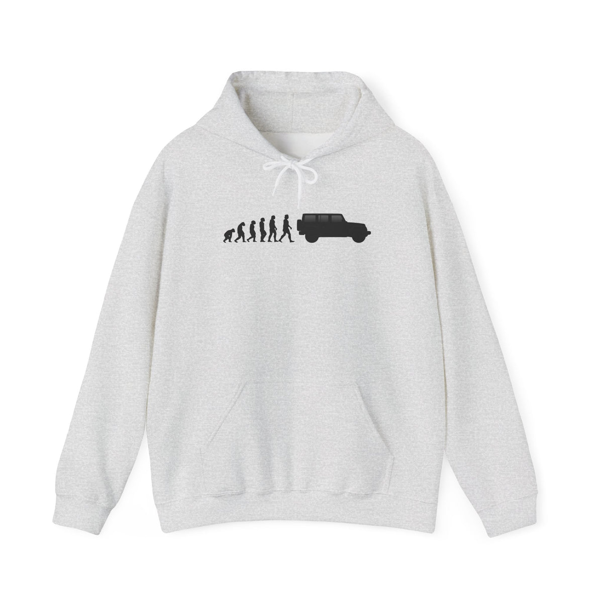 Jeep Wrangler hoodie by From Stone To Steel, Ash: ape to human to Jeep Wrangler car evolution print