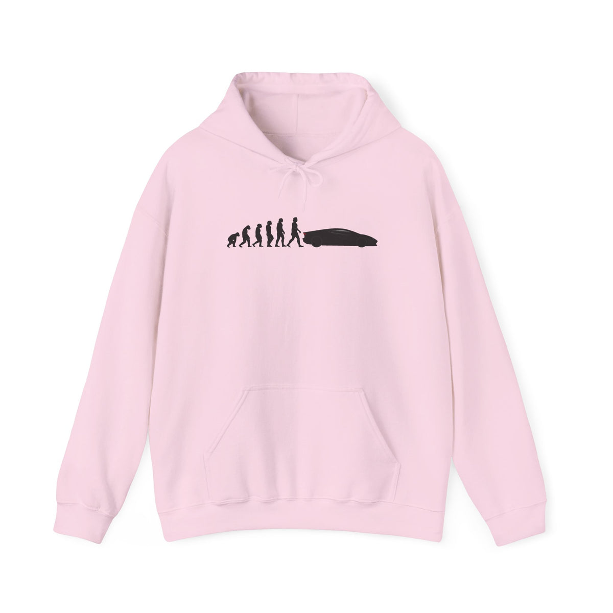 Lamborghini Aventador hoodie by From Stone To Steel, Light Pink: ape to human to Lamborghini Aventador car evolution print