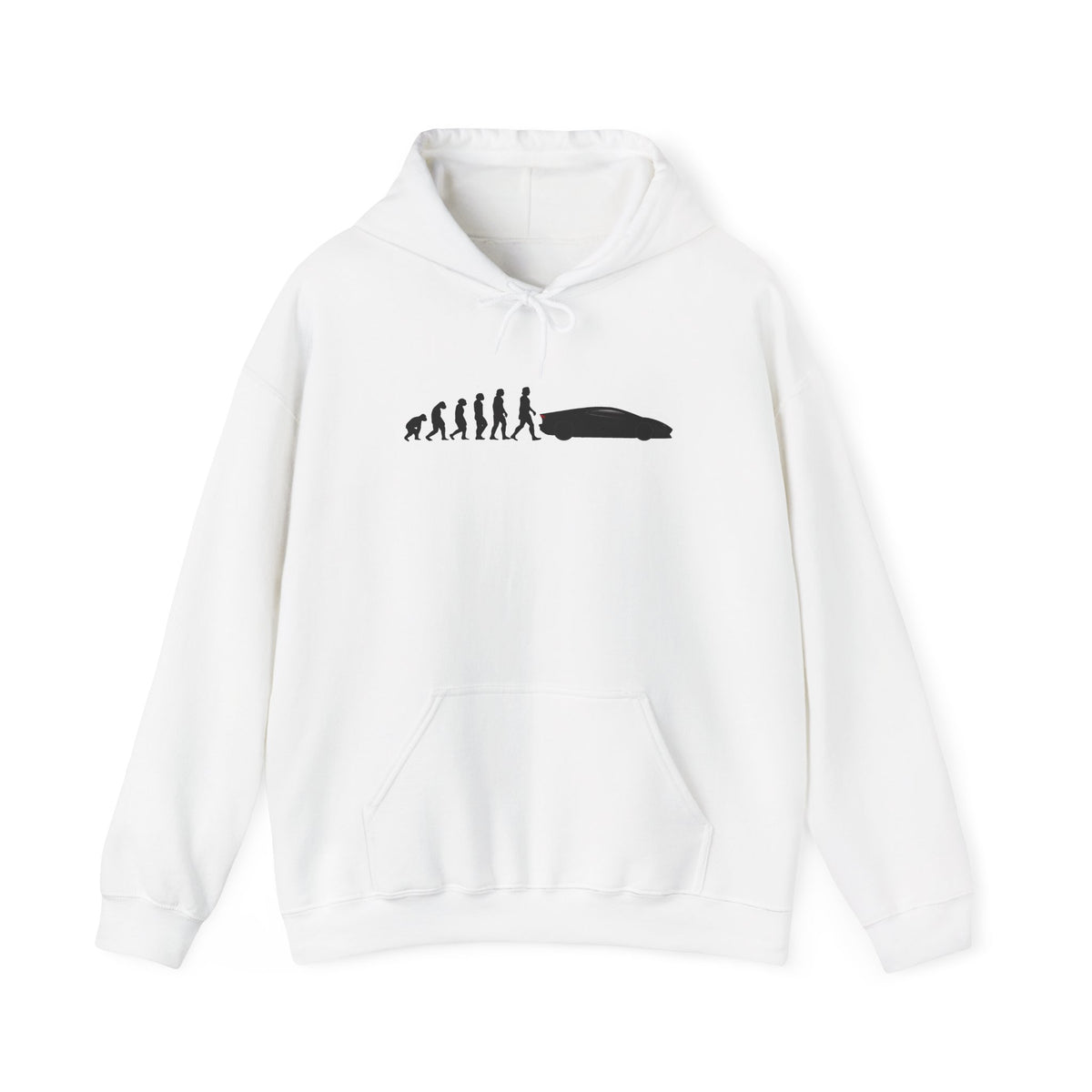 Lamborghini Aventador hoodie by From Stone To Steel, White: ape to human to Lamborghini Aventador car evolution print