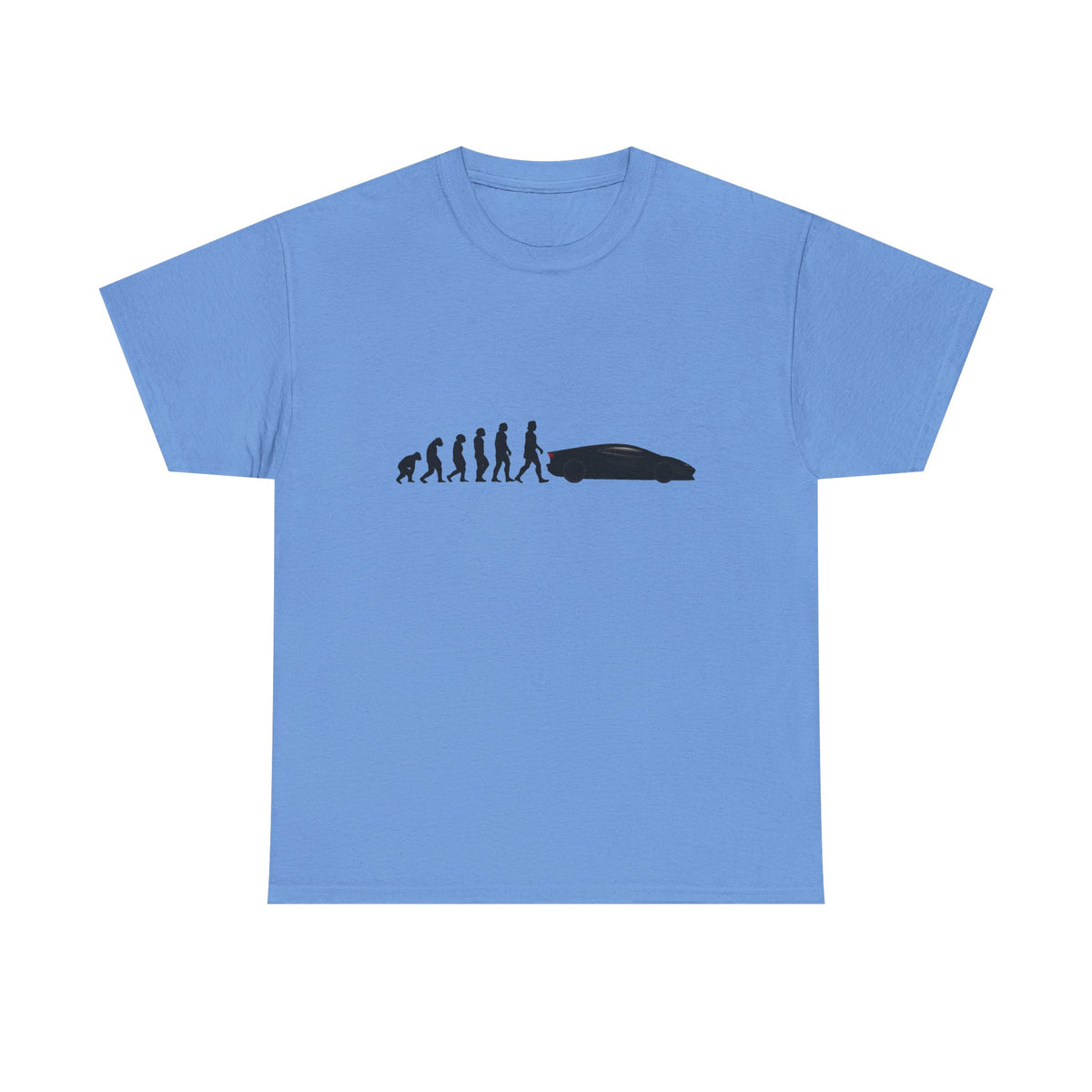 Lamborghini Aventador t-shirt by From Stone To Steel, Carolina Blue: ape to human to Lamborghini Aventador car evolution print