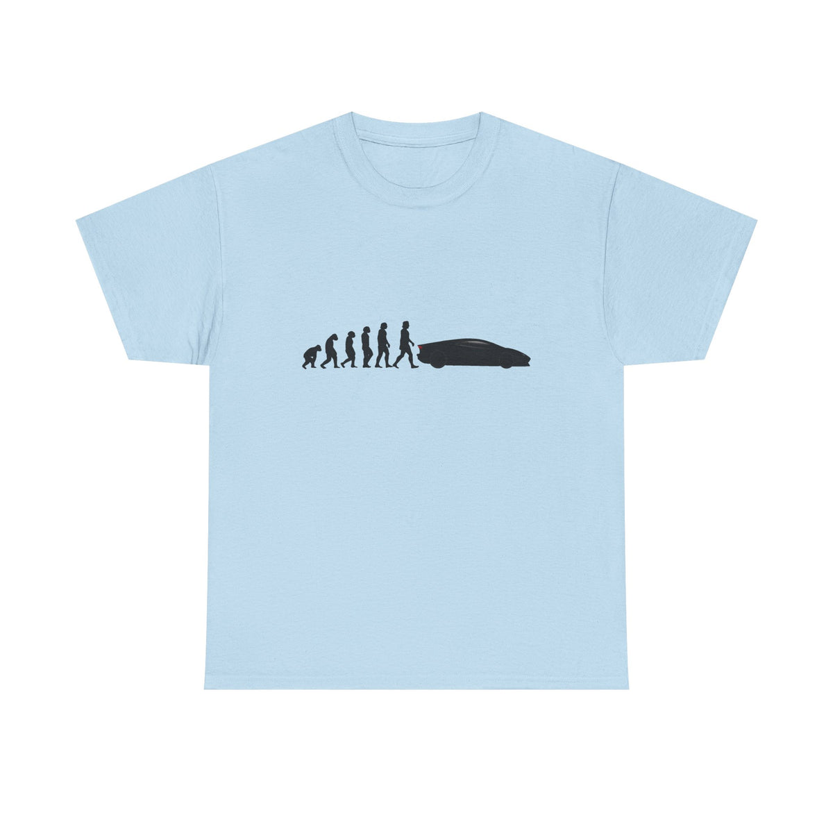 Lamborghini Aventador t-shirt by From Stone To Steel, Light Blue: ape to human to Lamborghini Aventador car evolution print