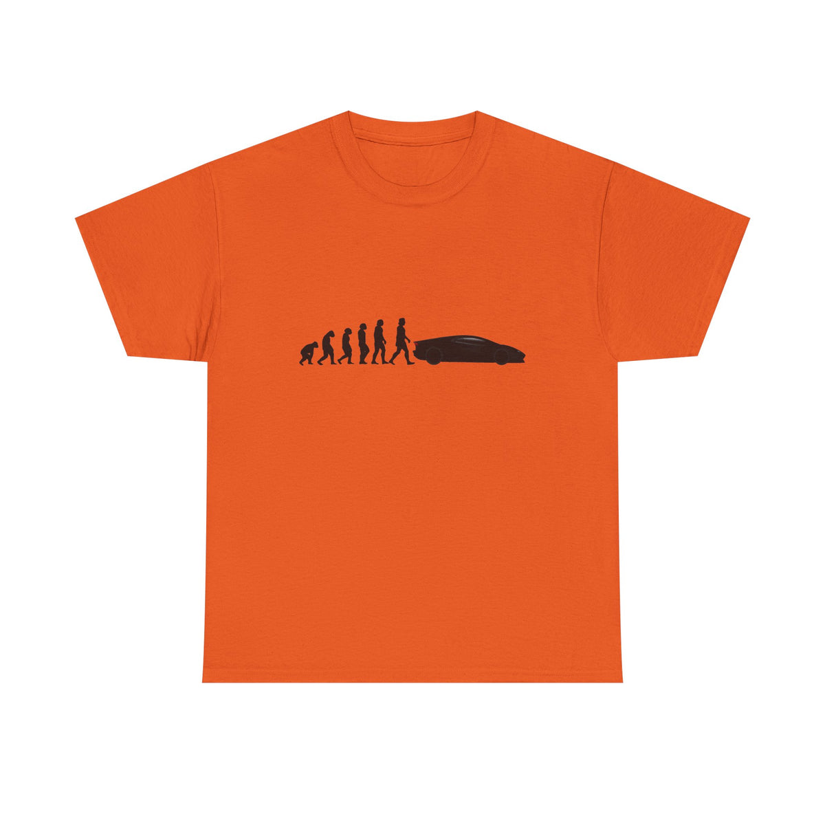 Lamborghini Aventador t-shirt by From Stone To Steel, Orange: ape to human to Lamborghini Aventador car evolution print