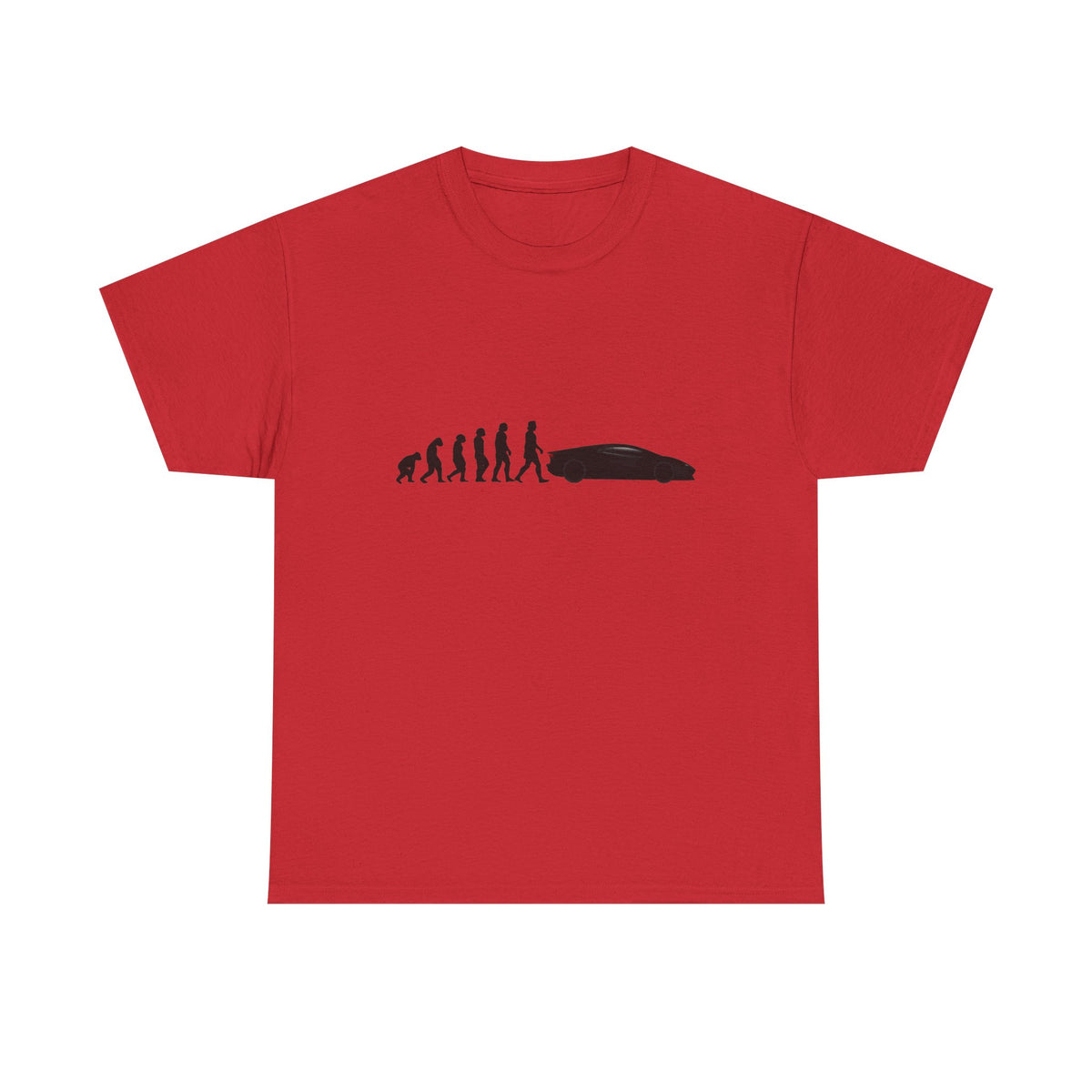 Lamborghini Aventador t-shirt by From Stone To Steel, Red: ape to human to Lamborghini Aventador car evolution print