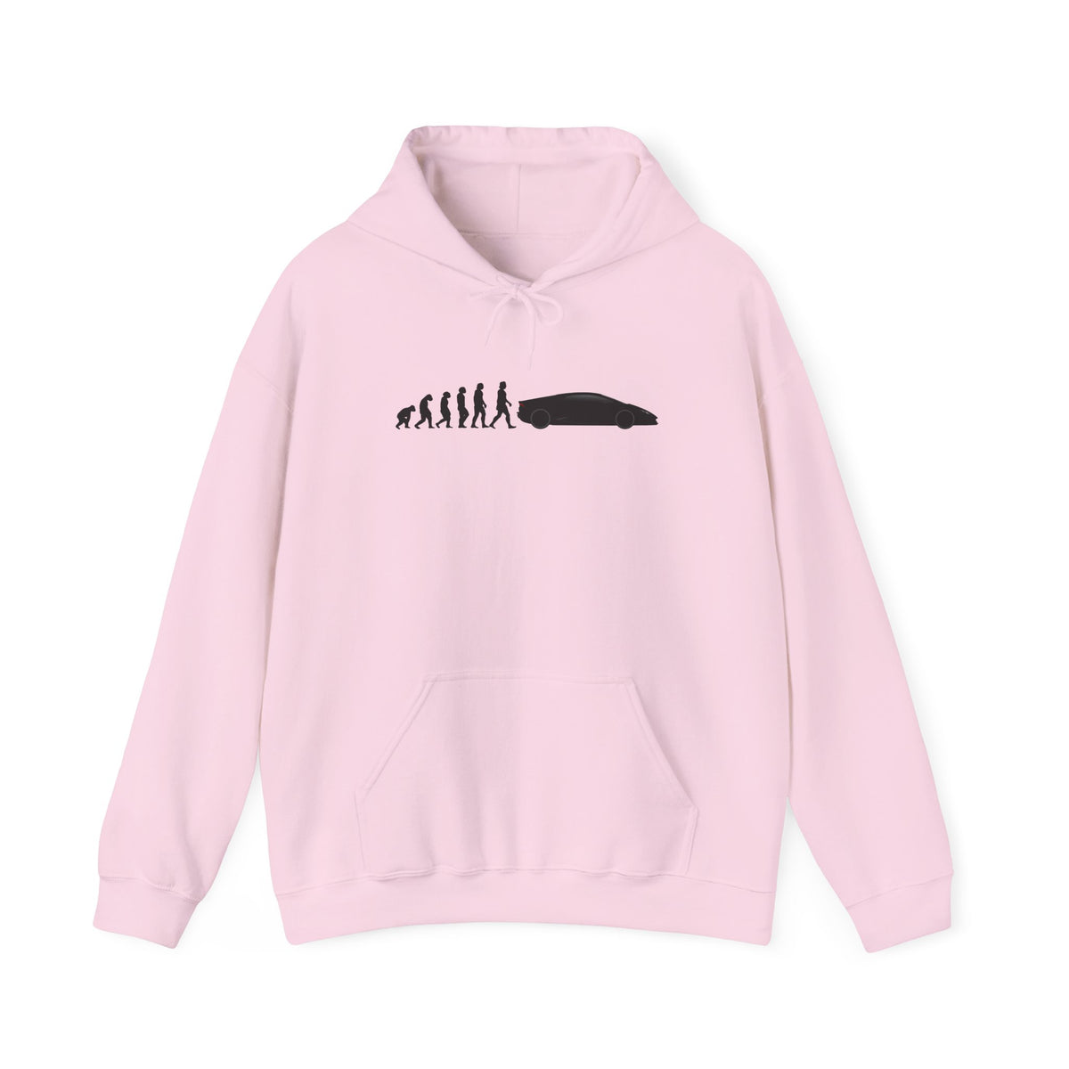 Lamborghini Huracán hoodie by From Stone To Steel, Light Pink: ape to human to Lamborghini Huracán car evolution print