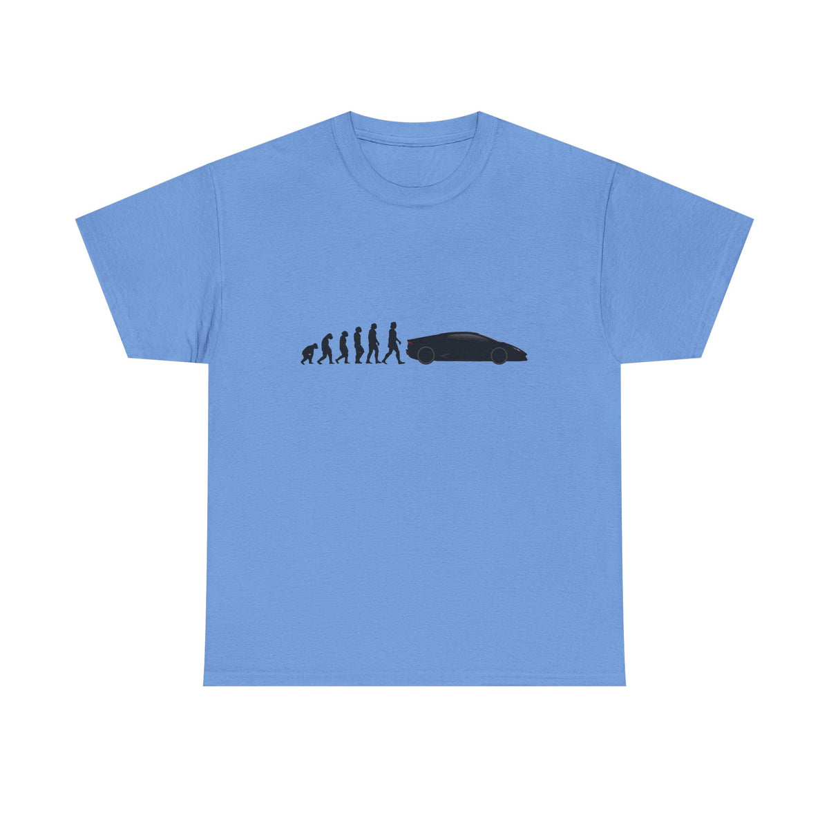Lamborghini Huracán t-shirt by From Stone To Steel, Carolina Blue: ape to human to Lamborghini Huracán car evolution print