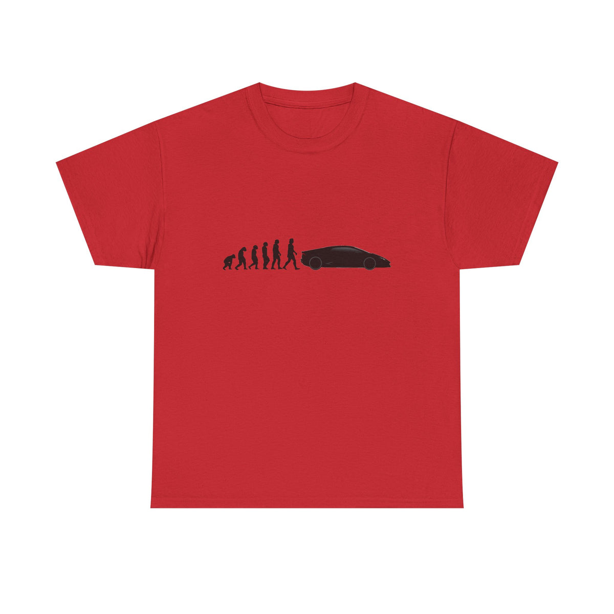 Lamborghini Huracán t-shirt by From Stone To Steel, Red: ape to human to Lamborghini Huracán car evolution print