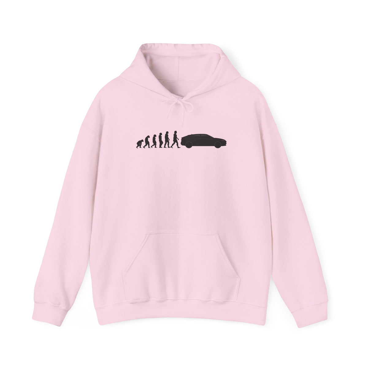 Lamborghini Urus hoodie by From Stone To Steel, Light Pink: ape to human to Lamborghini Urus car evolution print