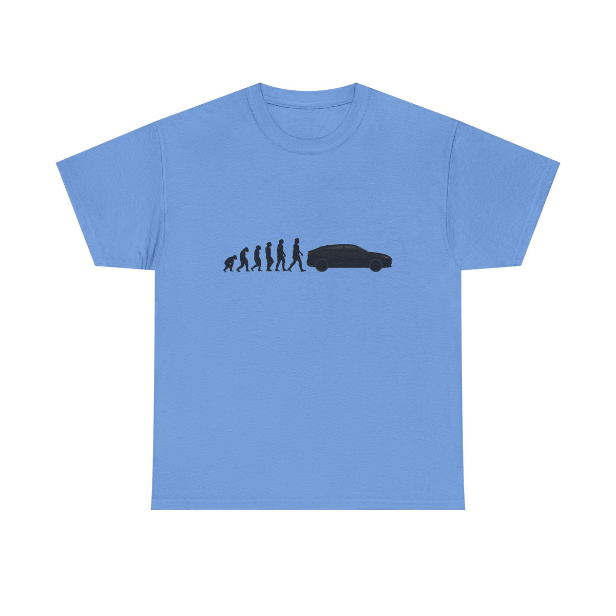 Lamborghini Urus t-shirt by From Stone To Steel, Carolina Blue: ape to human to Lamborghini Urus car evolution print