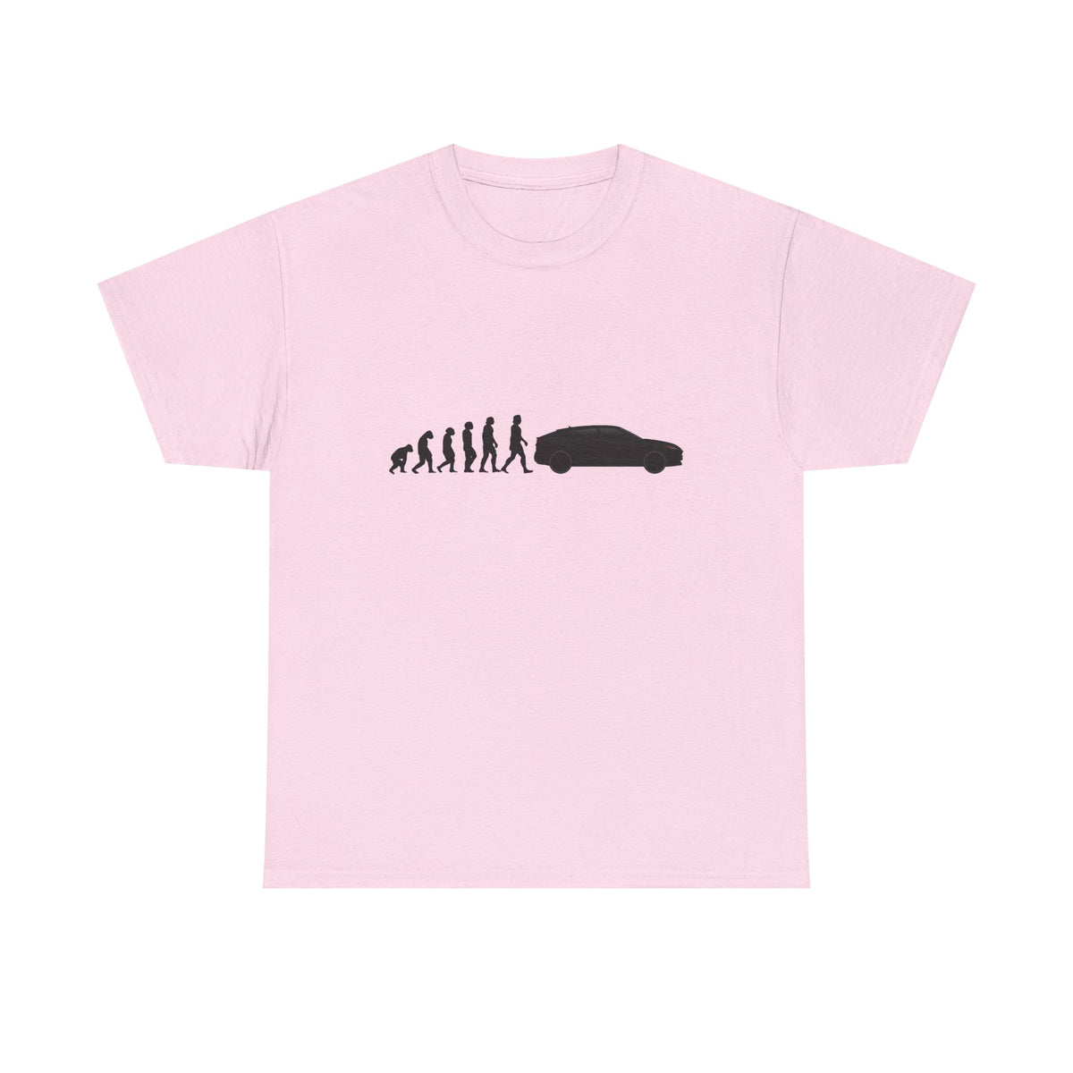 Lamborghini Urus t-shirt by From Stone To Steel, Light Pink: ape to human to Lamborghini Urus car evolution print