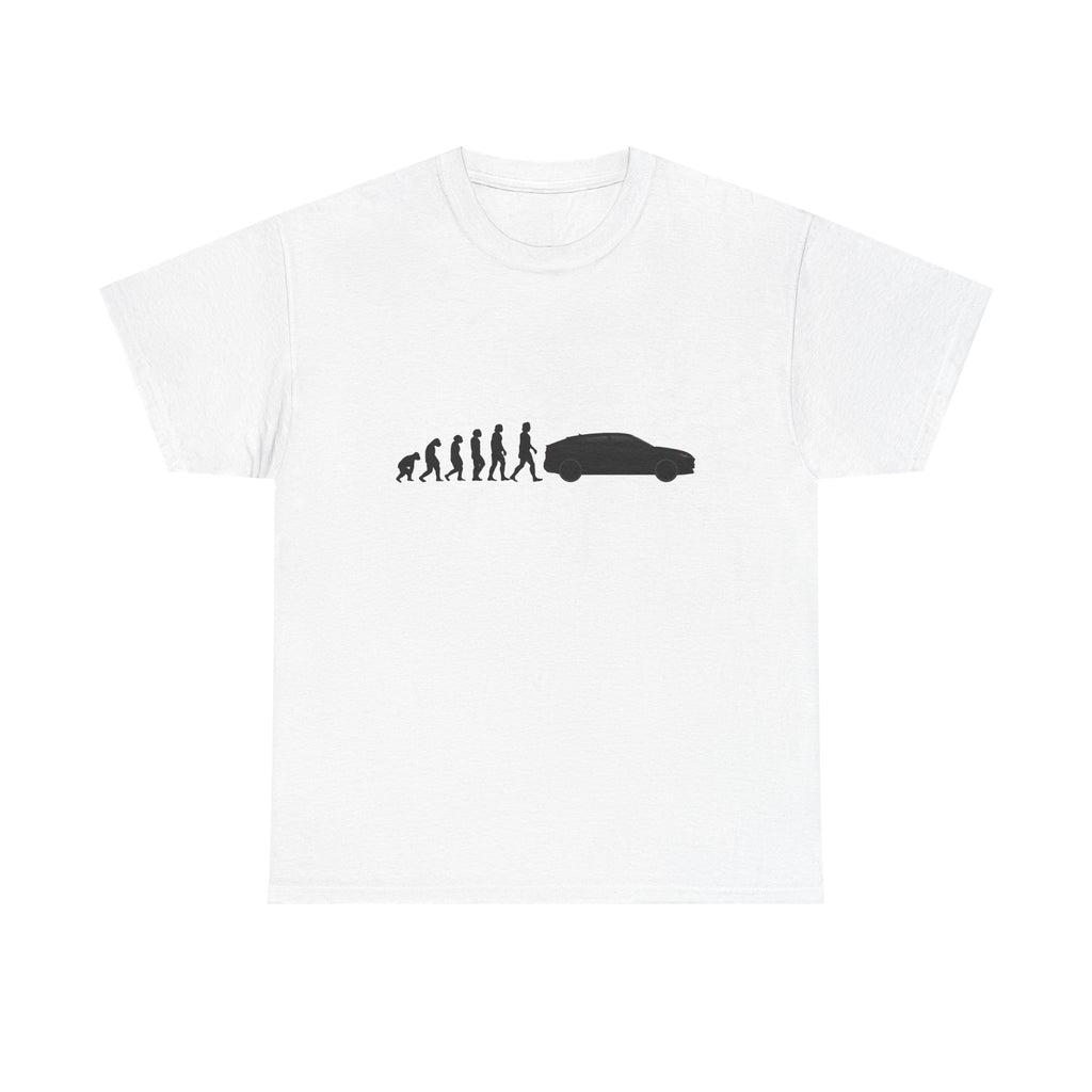 Lamborghini Urus t-shirt by From Stone To Steel, White: ape to human to Lamborghini Urus car evolution print