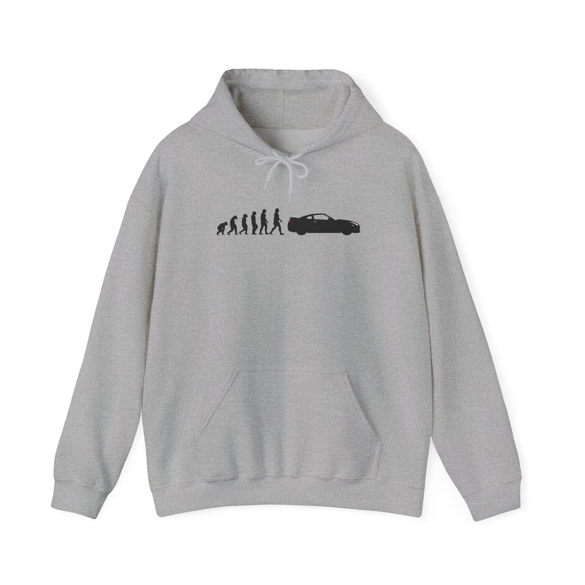 Nissan GT-R hoodie by From Stone To Steel, Sport Grey: ape to human to Nissan GT-R car evolution print