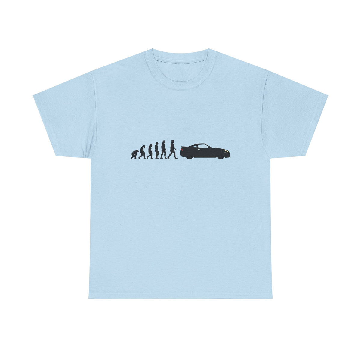 Nissan GT-R t-shirt by From Stone To Steel: ape to human to Nissan GT-R car evolution print
