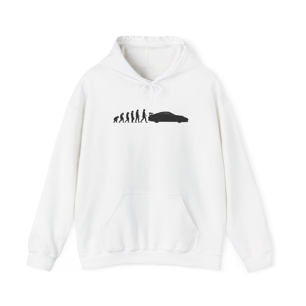 Porsche 911 GT3 hoodie by From Stone To Steel, White: ape to human to Porsche 911 GT3 car evolution print