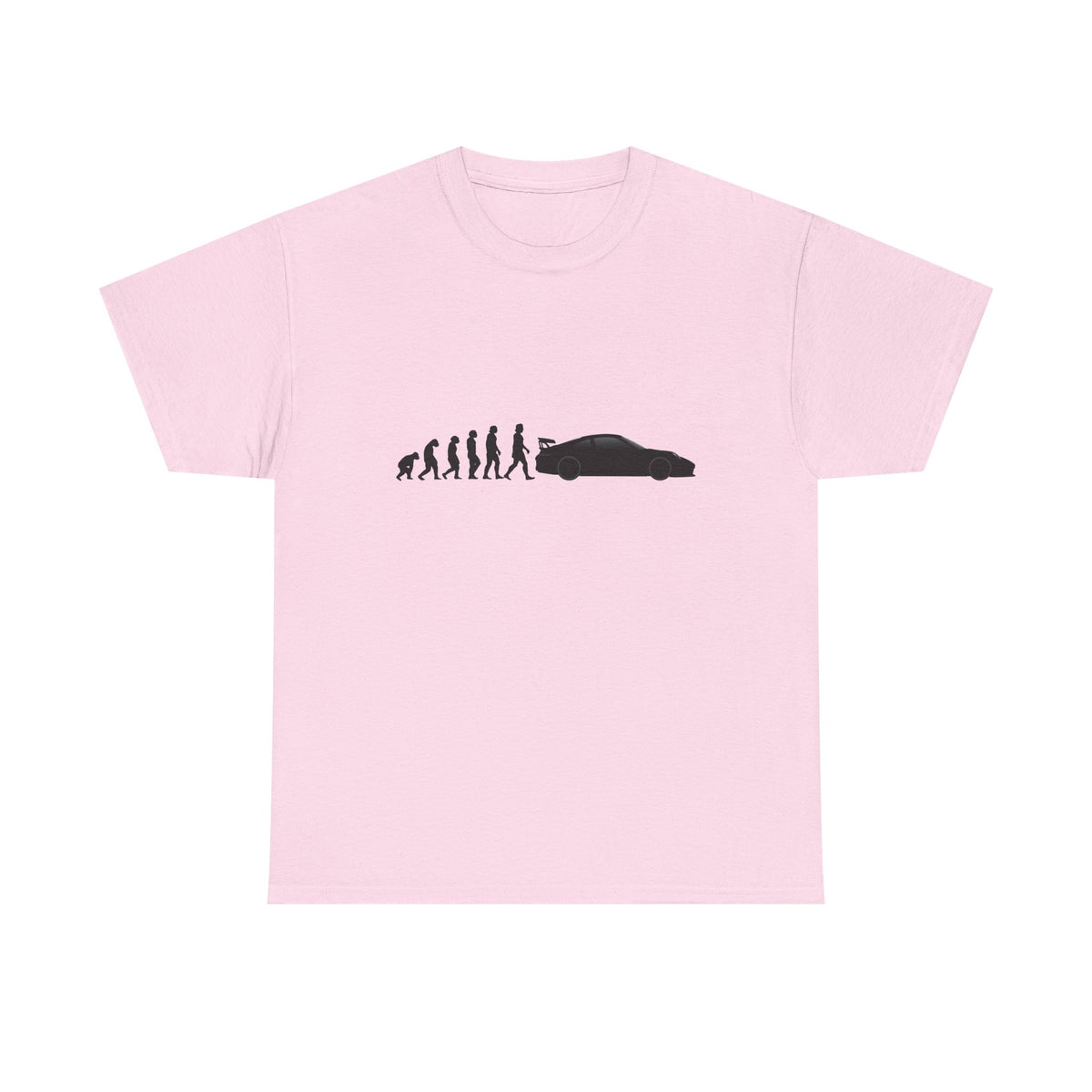Porsche 911 GT3 t-shirt by From Stone To Steel, Light Pink: ape to human to Porsche 911 GT3 car evolution print